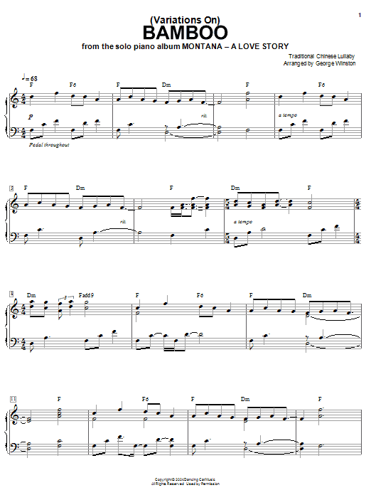 Preview George Winston (Variations On) Bamboo Classical sheet music, notes and chords for Piano, SKU: 60123 sheet music, piano notes, chords, guitar tabs, score, transpose, transcribe, how to play, guide, download, learn, tutorial, progression, song, artist, awards, billboard, mtv, vh1, tour, single, album, release