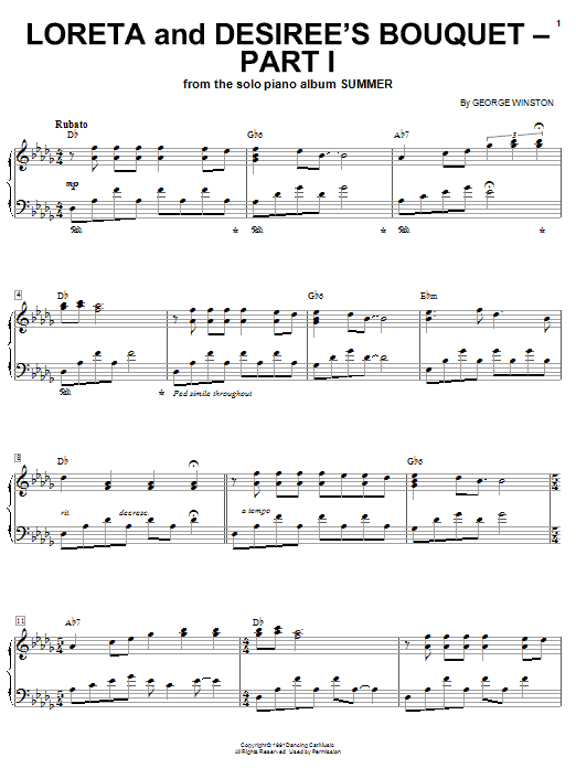 Preview George Winston Loreta And Desiree's Bouquet-Part 1 Classical sheet music, notes and chords for Guitar Tab, SKU: 82639 Download George Winston Loreta And Desiree's Bouquet-Part 1 sheet music and printable PDF score & Classical music notes