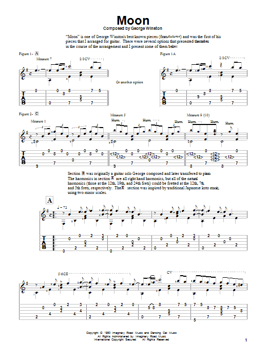 Preview George Winston Moon Classical sheet music, notes and chords for Guitar Tab, SKU: 82643 Download George Winston Moon sheet music and printable PDF score & Classical music notes