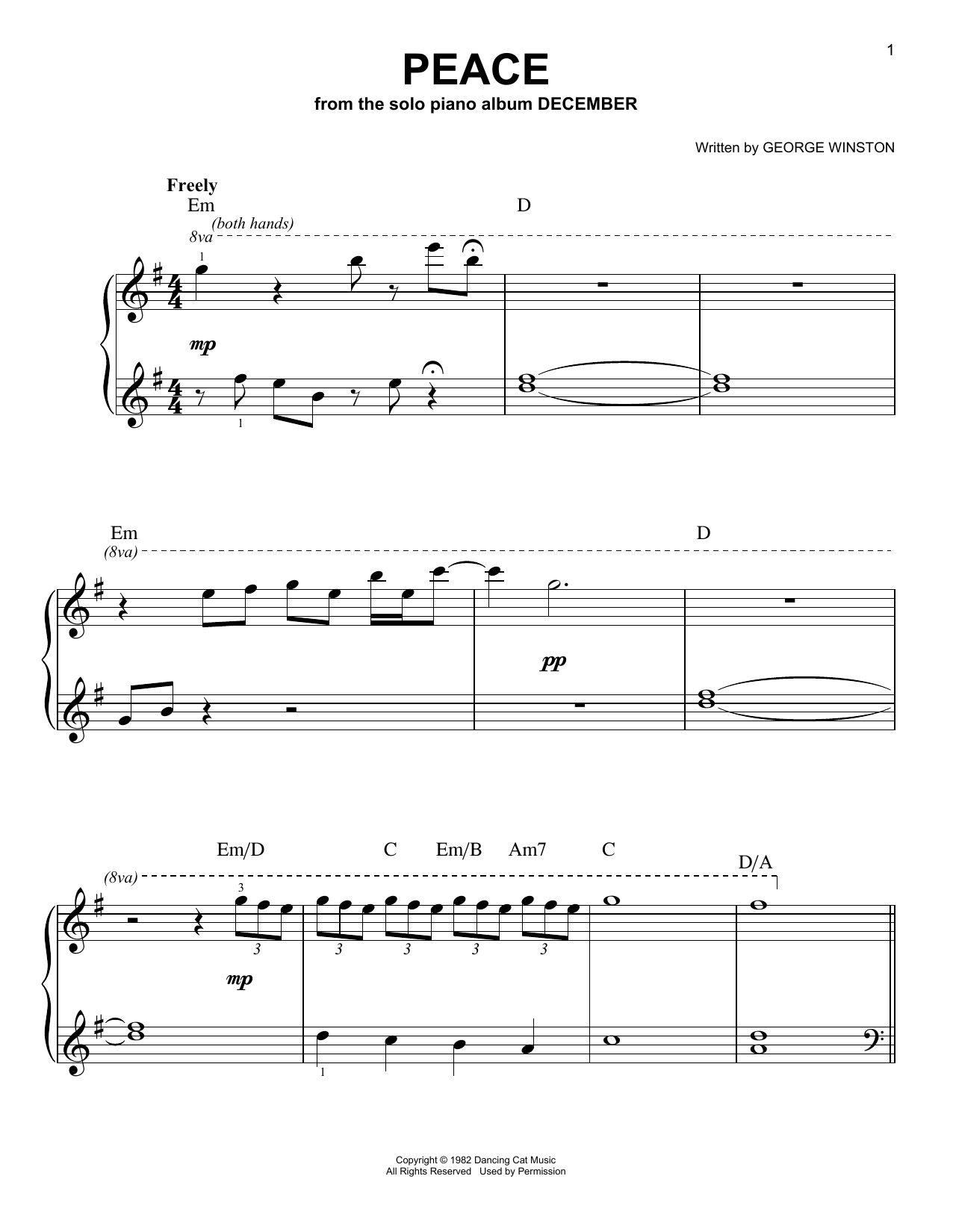Preview George Winston Peace Easy Listening sheet music, notes and chords for Piano, SKU: 186756 Download George Winston Peace sheet music and printable PDF score & Easy Listening music notes