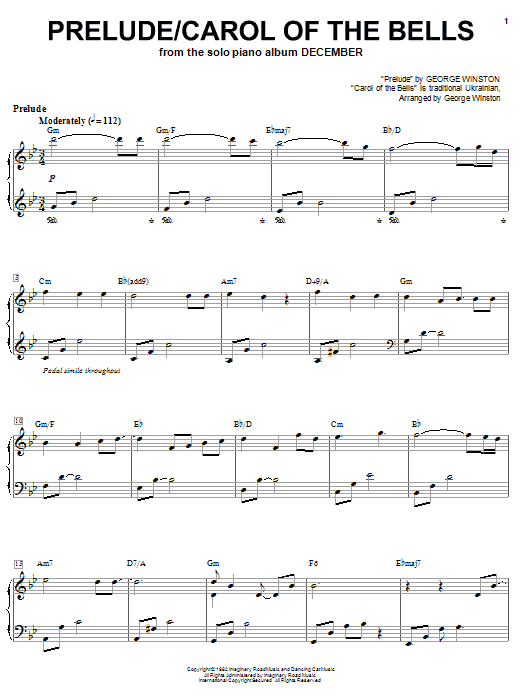 Preview George Winston Prelude/Carol Of The Bells Christmas sheet music, notes and chords for Piano, SKU: 60141 sheet music, piano notes, chords, guitar tabs, score, transpose, transcribe, how to play, guide, download, learn, tutorial, progression, song, artist, awards, billboard, mtv, vh1, tour, single, album, release
