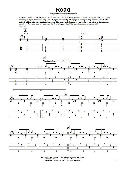Preview George Winston Road Classical sheet music, notes and chords for Guitar Tab, SKU: 82642 Download George Winston Road sheet music and printable PDF score & Classical music notes
