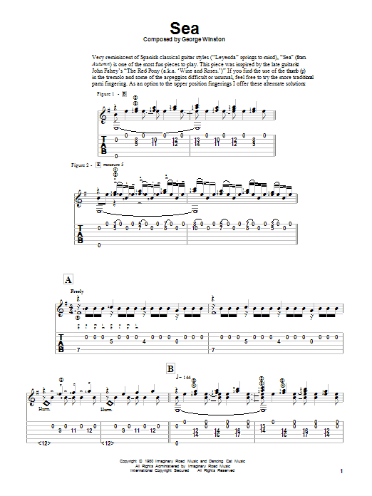 Preview George Winston Sea Classical sheet music, notes and chords for Guitar Tab, SKU: 82641 Download George Winston Sea sheet music and printable PDF score & Classical music notes