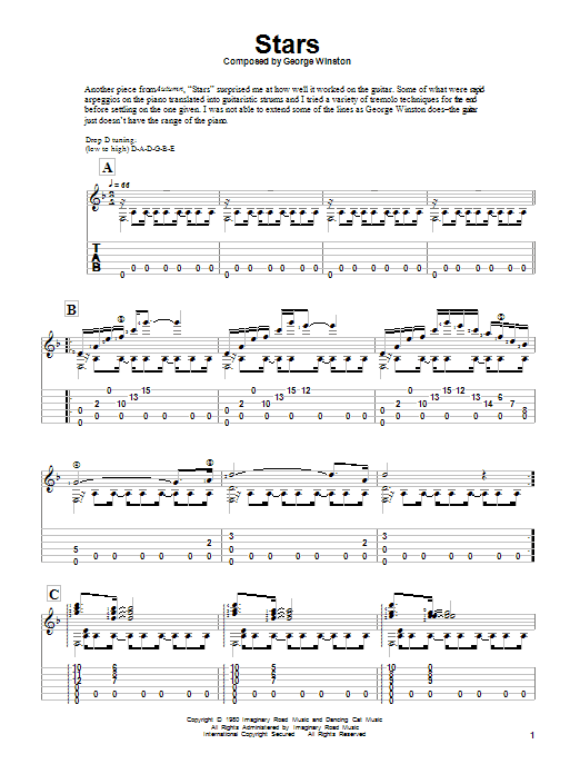 Preview George Winston Stars Classical sheet music, notes and chords for Guitar Tab, SKU: 82640 Download George Winston Stars sheet music and printable PDF score & Classical music notes