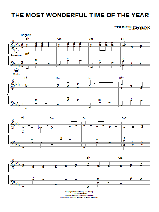 Preview George Wyle The Most Wonderful Time Of The Year Christmas sheet music, notes and chords for Ocarina, SKU: 254973 sheet music, piano notes, chords, guitar tabs, score, transpose, transcribe, how to play, guide, download, learn, tutorial, progression, song, artist, awards, billboard, mtv, vh1, tour, single, album, release