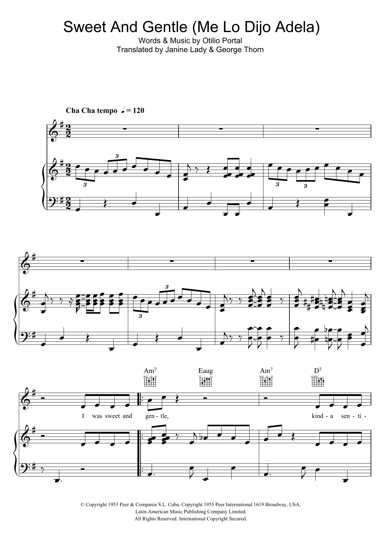 Download Georgia Gibbs Sweet and Gentle (Me Lo Dijo Adela) sheet music and printable PDF score & Latin music notes