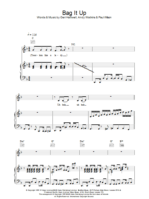 Download Geri Halliwell Bag It Up sheet music and printable PDF score & Pop music notes