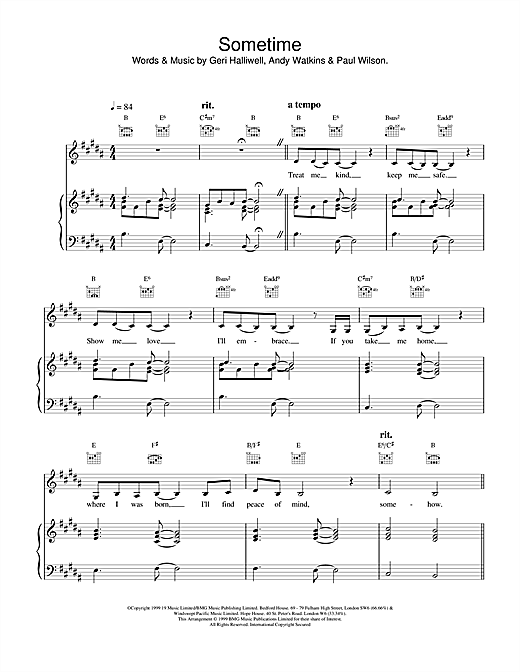 Preview Geri Halliwell Sometime Pop sheet music, notes and chords for Piano, Vocal & Guitar, SKU: 17491 sheet music, piano notes, chords, guitar tabs, score, transpose, transcribe, how to play, guide, download, learn, tutorial, progression, song, artist, awards, billboard, mtv, vh1, tour, single, album, release