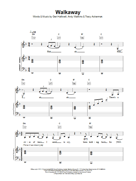 Download Geri Halliwell Walkaway sheet music and printable PDF score & Pop music notes