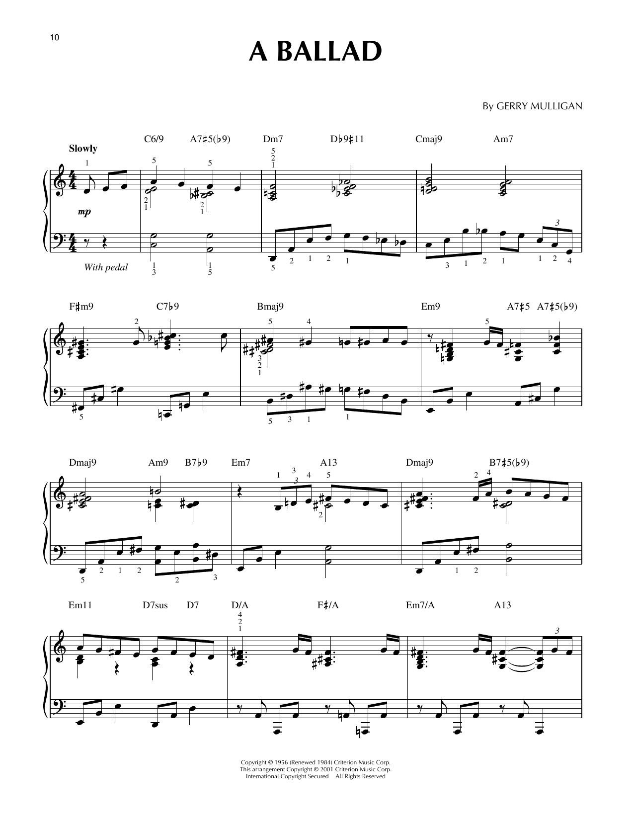 Gerry Mulligan A Ballad (arr. Brent Edstrom & Jim Sodke) Sheet Music Notes & Chords for Piano Solo - Download or Print PDF Gerry Mulligan A Ballad (arr. Brent Edstrom & Jim Sodke) Sheet Music & Chords for Piano Solo - Download or Print PDF