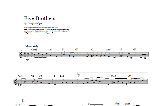 Download Gerry Mulligan Five Brothers sheet music and printable PDF score & Jazz music notes