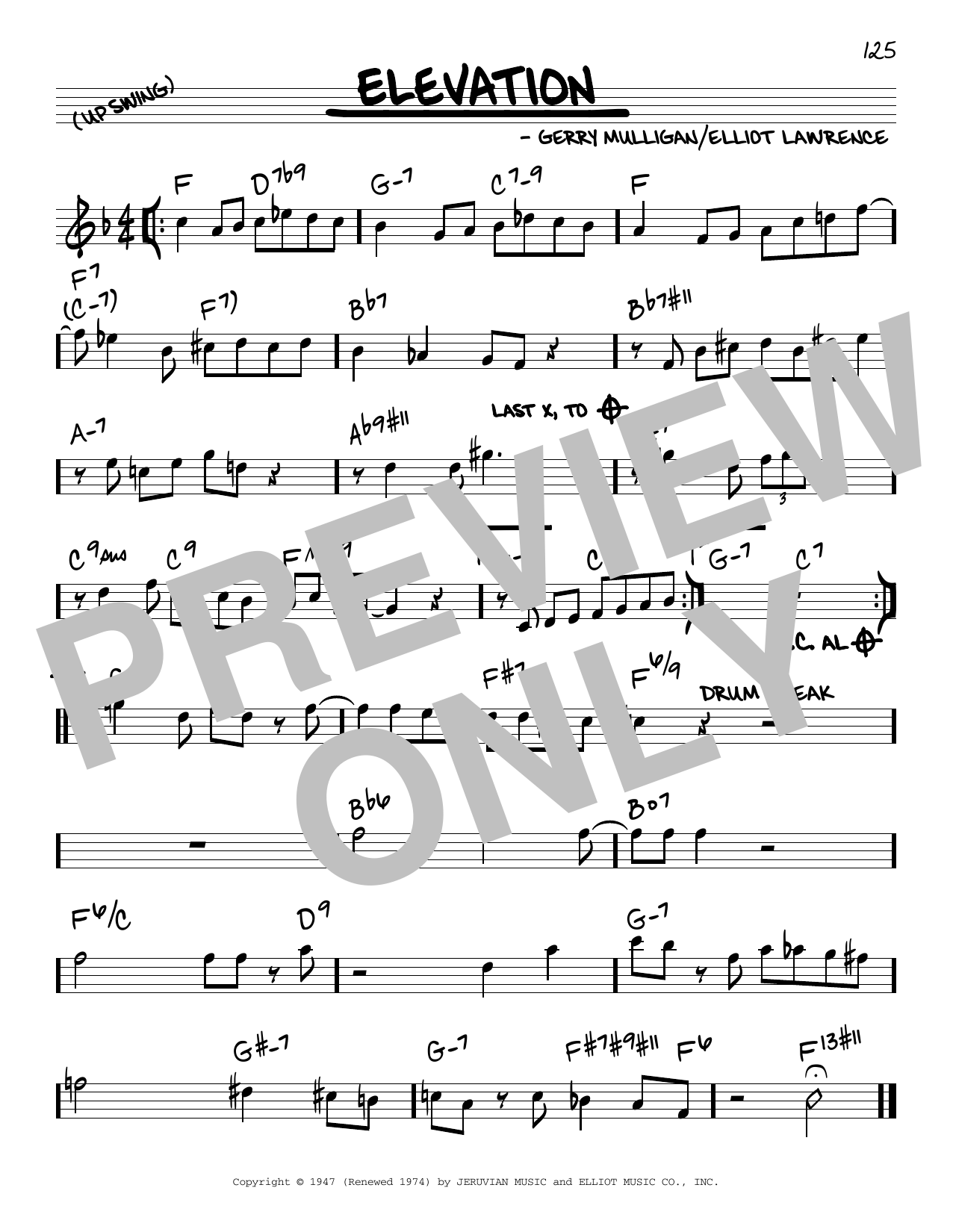 Download Gerry Mulligan Elevation sheet music and printable PDF score & Jazz music notes
