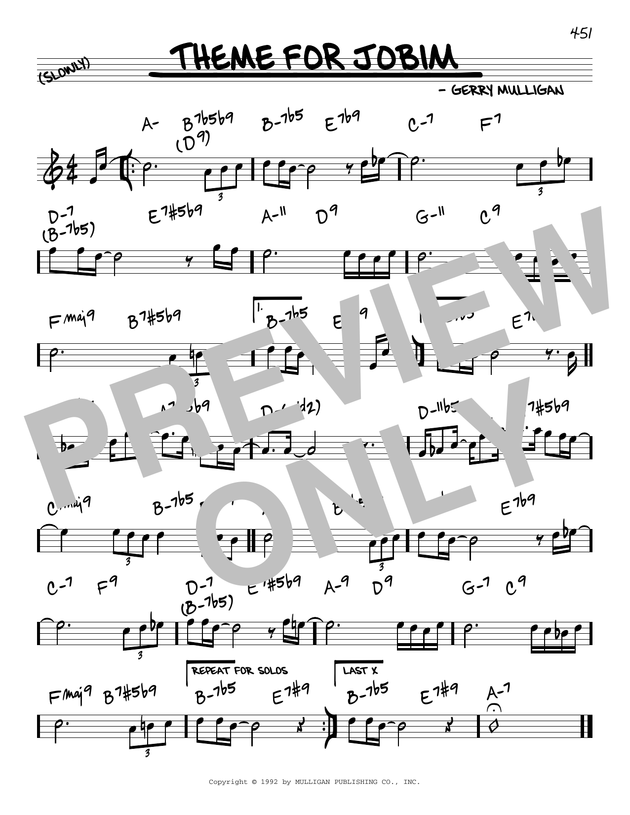 Download Gerry Mulligan Theme For Jobim sheet music and printable PDF score & Jazz music notes