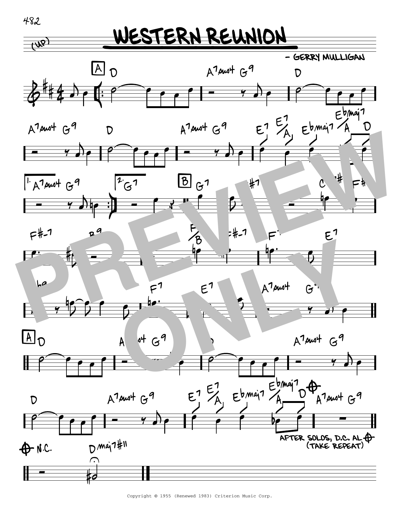Download Gerry Mulligan Western Reunion sheet music and printable PDF score & Jazz music notes