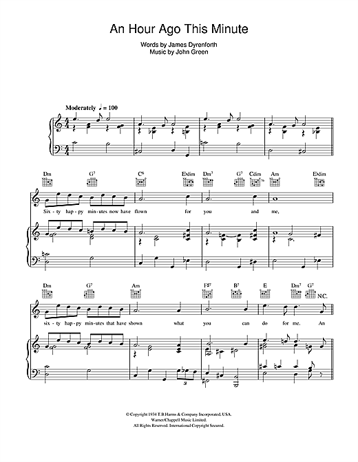 Preview Gertrude Lawrence An Hour Ago This Minute Easy Listening sheet music, notes and chords for Piano, Vocal & Guitar (Right-Hand Melody), SKU: 114405 sheet music, piano notes, chords, guitar tabs, score, transpose, transcribe, how to play, guide, download, learn, tutorial, progression, song, artist, awards, billboard, mtv, vh1, tour, single, album, release