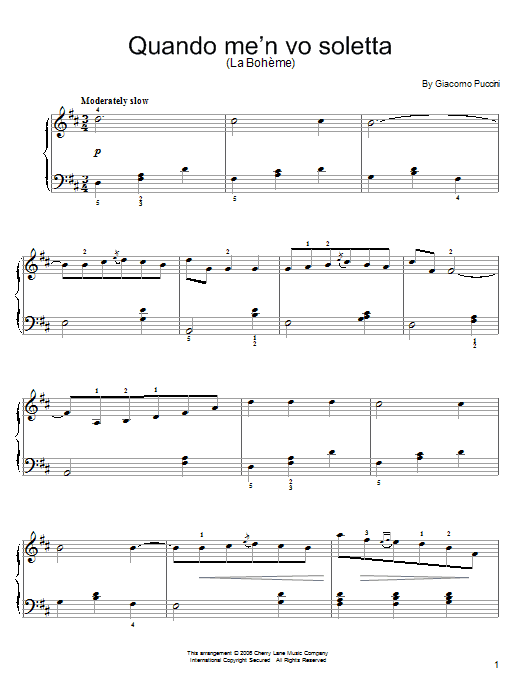Download Giacomo Puccini Quando M'en Vo Soletta sheet music and printable PDF score & Classical music notes