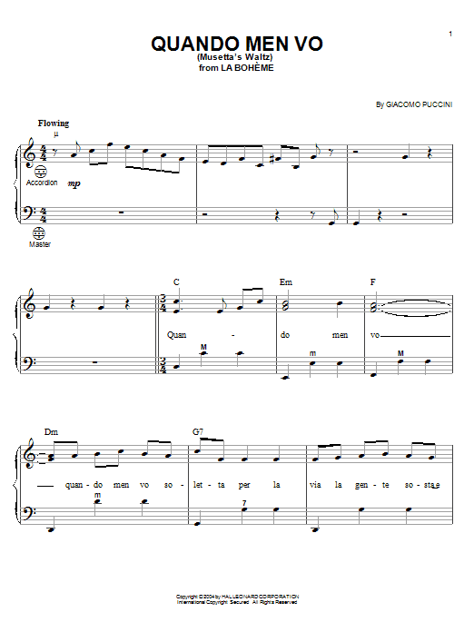 Download Giacomo Puccini Quando Men Vo (Mussetta's Waltz) sheet music and printable PDF score & Classical music notes