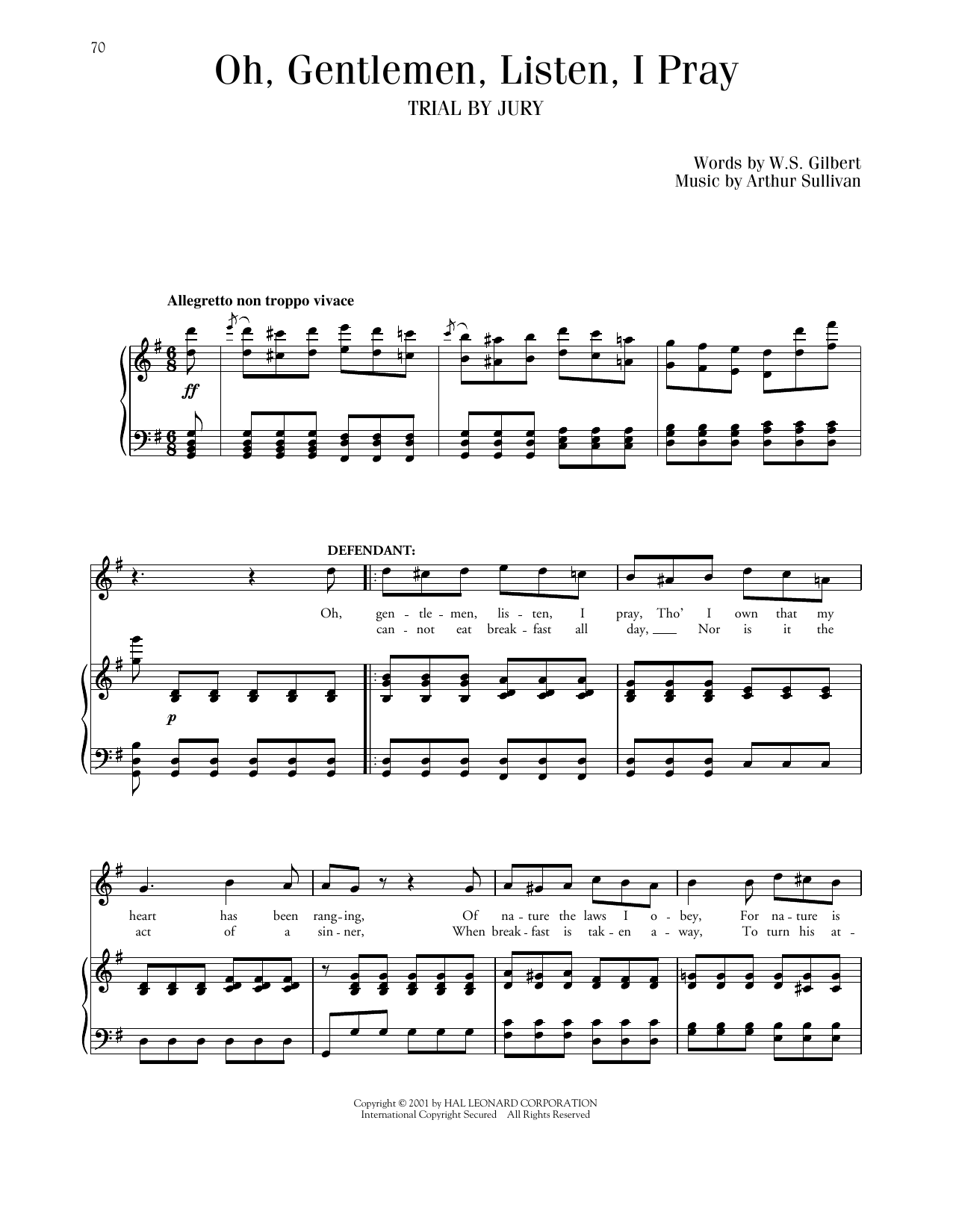 Gilbert & Sullivan Oh, Gentlemen, Listen, I Pray (from Trial By Jury) Sheet Music & Chords for Piano & Vocal - Download or Print PDF
