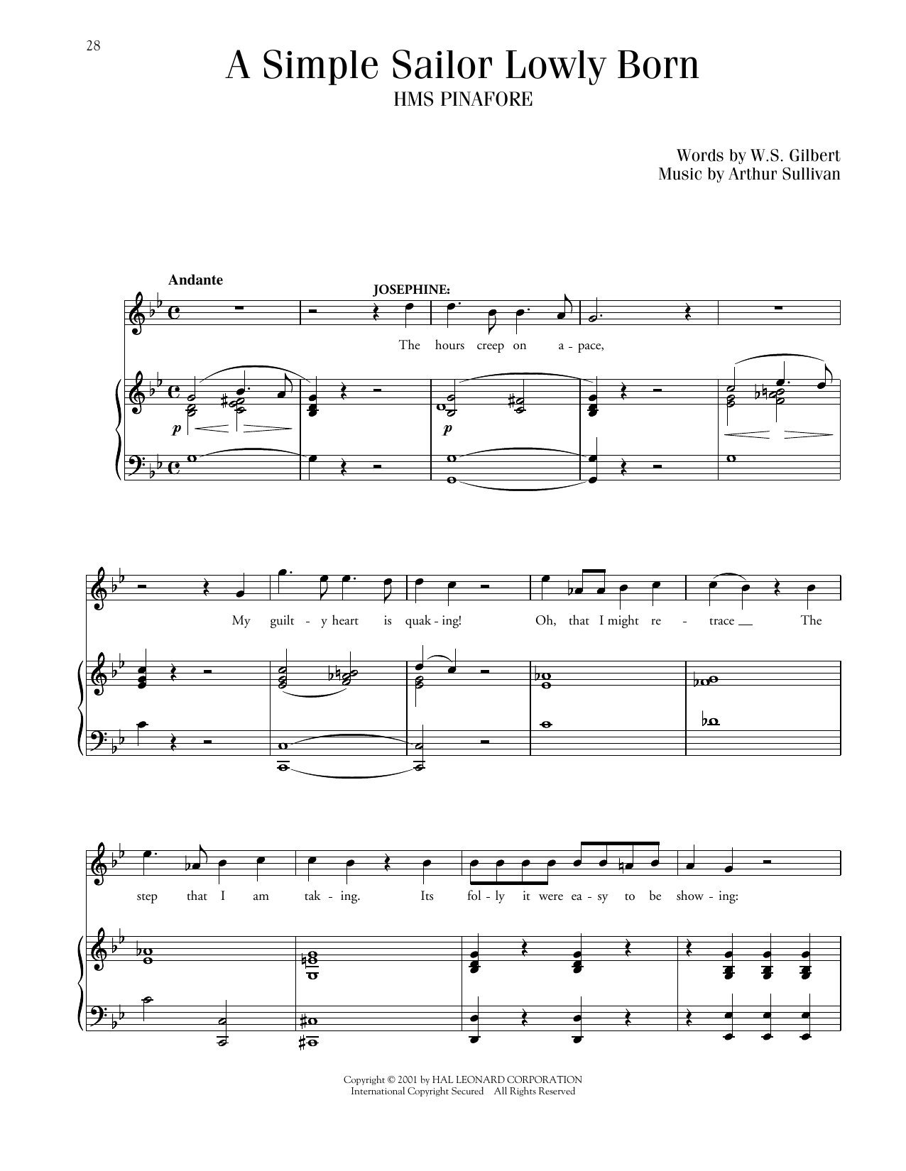 Gilbert & Sullivan Simple Sailor, Lowly Born (from HMS Pinafore) Sheet Music & Chords for Piano & Vocal - Download or Print PDF