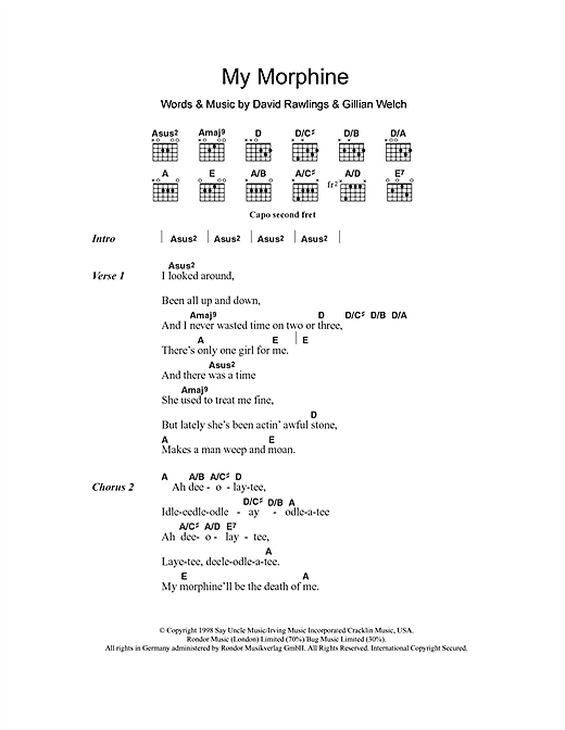 Download Gillian Welch My Morphine sheet music and printable PDF score & Country music notes