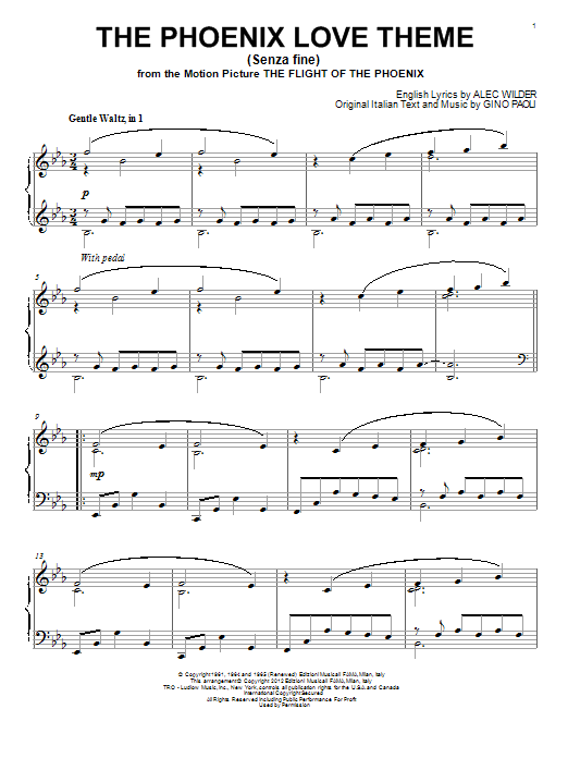 Download Gino Paoli The Phoenix Love Theme (Senza Fine) sheet music and printable PDF score & Jazz music notes