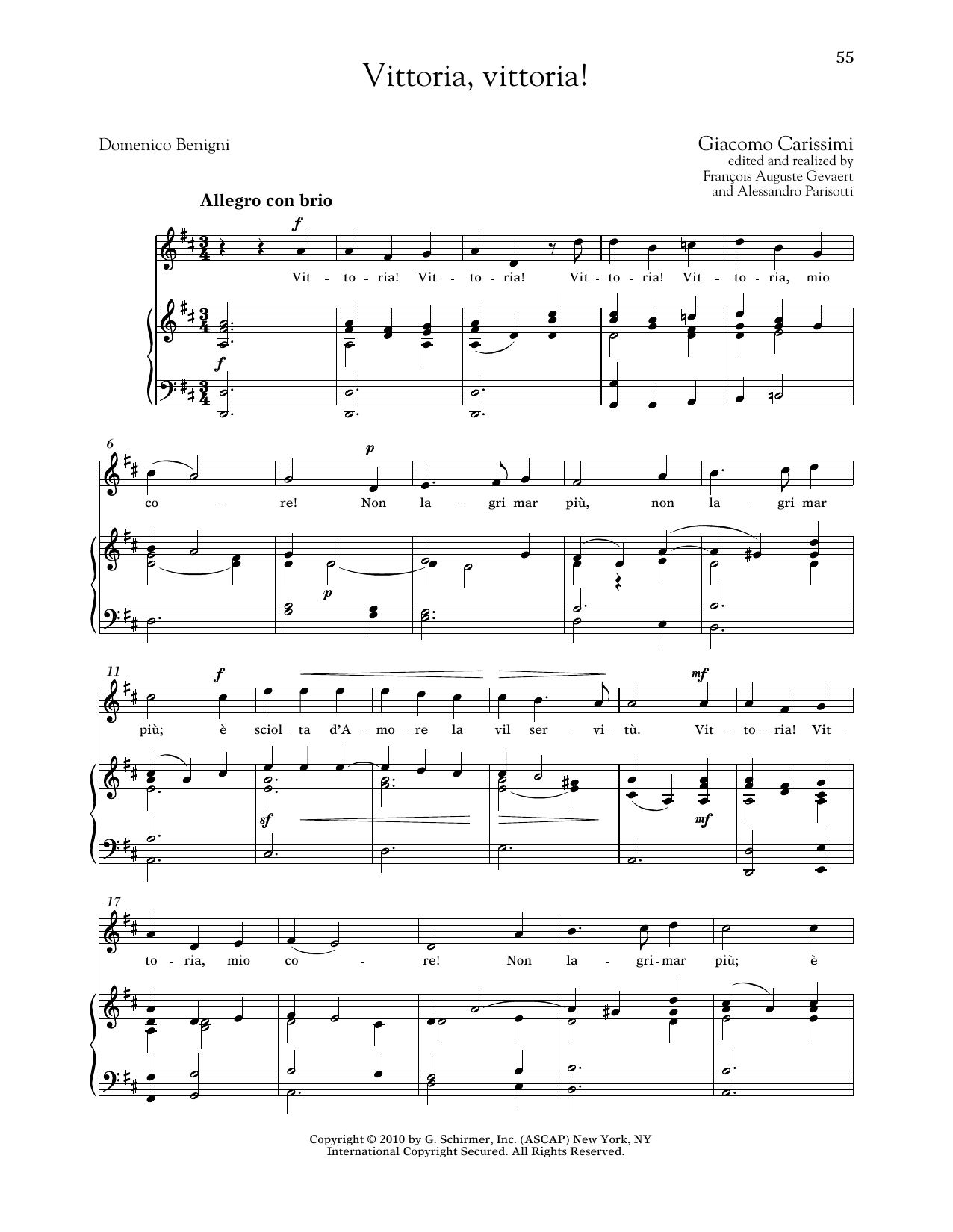 Giocomo Carissimi Vittoria, Vittoria! (High Voice) Sheet Music & Chords for Piano & Vocal - Download or Print PDF