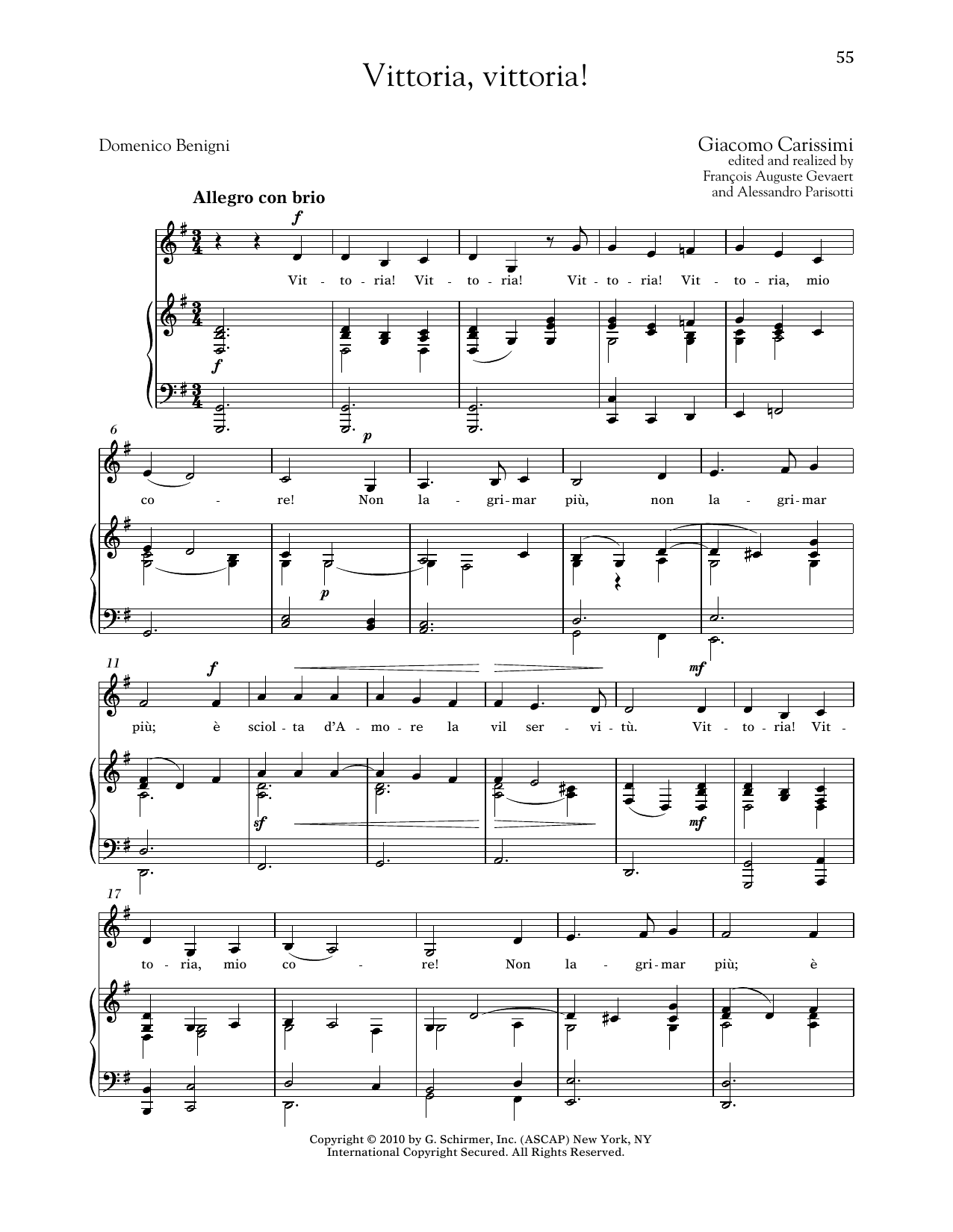 Giocomo Carissimi Vittoria, Vittoria! (Low Voice) Sheet Music & Chords for Piano & Vocal - Download or Print PDF
