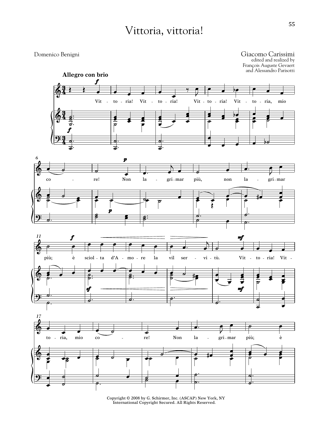 Giocomo Carissimi Vittoria, Vittoria! (Medium High Voice) Sheet Music & Chords for Piano & Vocal - Download or Print PDF