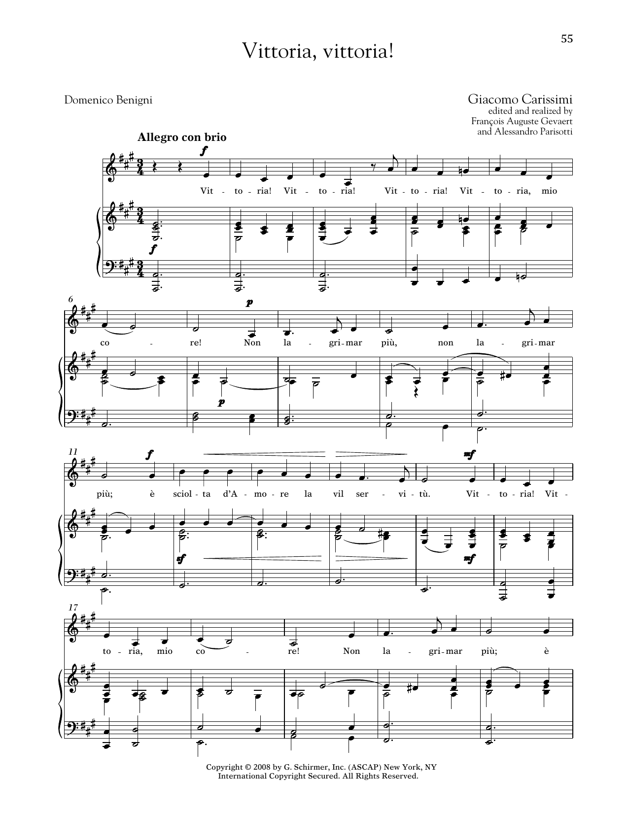 Giocomo Carissimi Vittoria, Vittoria! (Medium Low Voice) Sheet Music & Chords for Piano & Vocal - Download or Print PDF