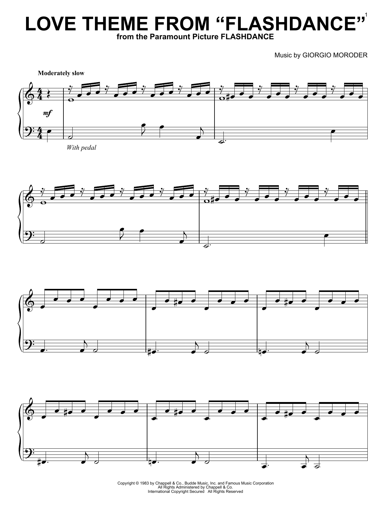 Preview Giorgio Moroder Love Theme From sheet music, piano notes, chords, guitar tabs, score, transpose, transcribe, how to play, guide, download, learn, tutorial, progression, song, artist, awards, billboard, mtv, vh1, tour, single, album, release