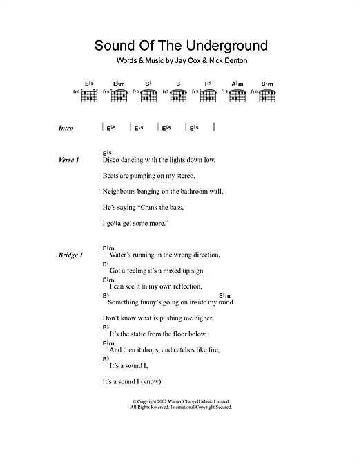 Download Girls Aloud Sound Of The Underground sheet music and printable PDF score & Pop music notes