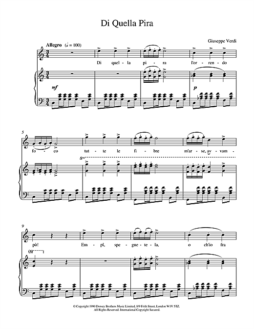 Preview Giuseppe Verdi Di Quella Pira Classical sheet music, notes and chords for Piano & Vocal, SKU: 15775 sheet music, piano notes, chords, guitar tabs, score, transpose, transcribe, how to play, guide, download, learn, tutorial, progression, song, artist, awards, billboard, mtv, vh1, tour, single, album, release
