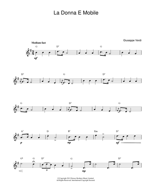 Download Giuseppe Verdi La Donna E Mobile (from Rigoletto) sheet music and printable PDF score & Classical music notes