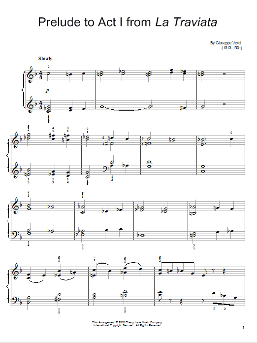 Preview Giuseppe Verdi Prelude To Act I Classical sheet music, notes and chords for Easy Piano, SKU: 76048 Download Giuseppe Verdi Prelude To Act I sheet music and printable PDF score & Classical music notes