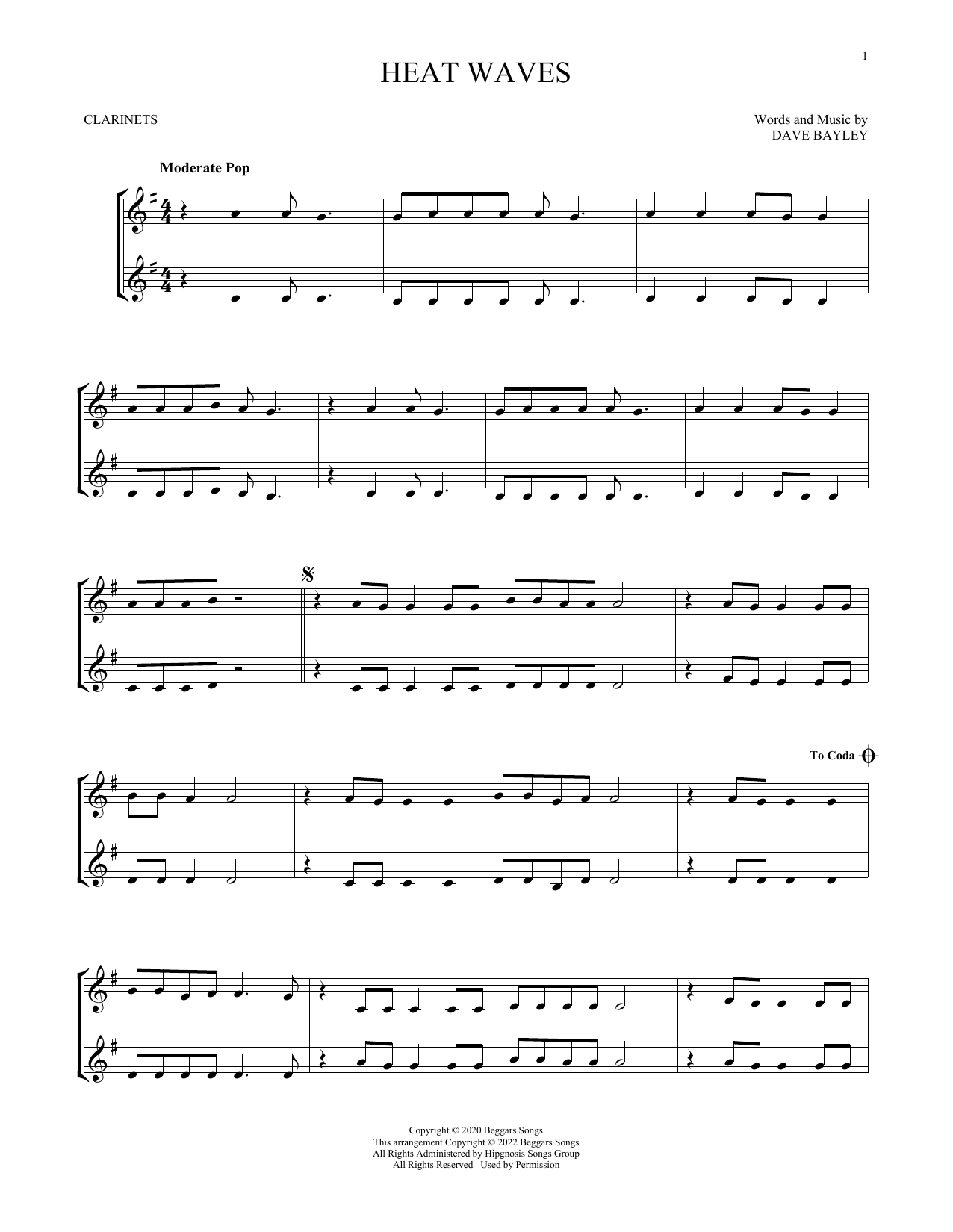 Glass Animals "Heat Waves" Sheet Music Download Printable Pop PDF