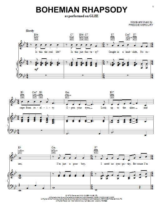 Download Glee Cast Bohemian Rhapsody sheet music and printable PDF score & Rock music notes