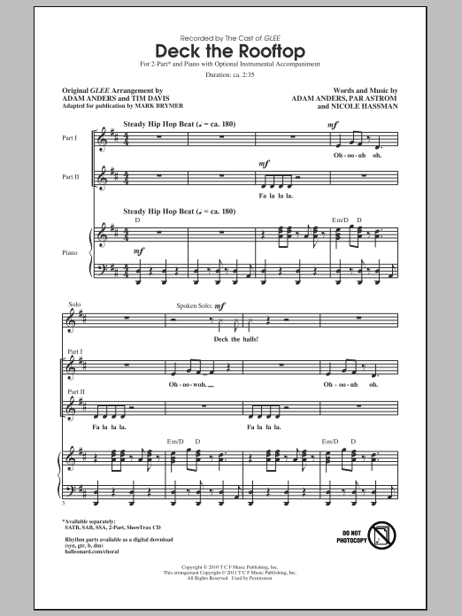 Preview Glee Cast Deck The Rooftop (arr. Mark Brymer) Concert sheet music, notes and chords for SSA, SKU: 82330 sheet music, piano notes, chords, guitar tabs, score, transpose, transcribe, how to play, guide, download, learn, tutorial, progression, song, artist, awards, billboard, mtv, vh1, tour, single, album, release