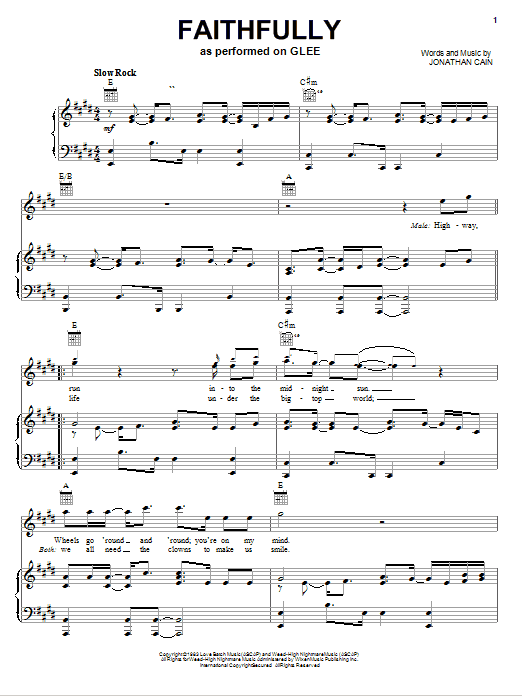Preview Glee Cast Faithfully Rock sheet music, notes and chords for Piano, Vocal & Guitar (Right-Hand Melody), SKU: 75956 Download Glee Cast Faithfully sheet music and printable PDF score & Rock music notes