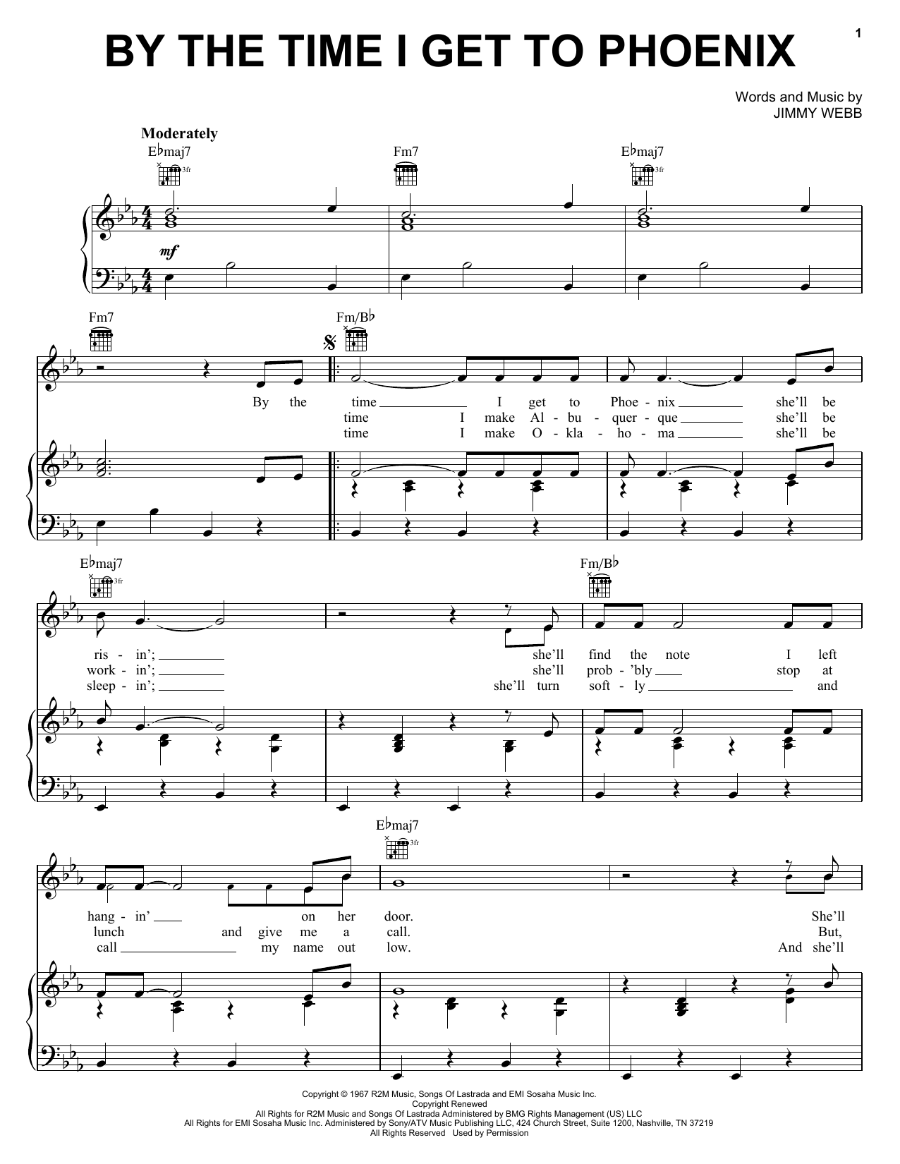 Preview Glen Campbell By The Time I Get To Phoenix Country sheet music, notes and chords for Easy Piano, SKU: 55044 sheet music, piano notes, chords, guitar tabs, score, transpose, transcribe, how to play, guide, download, learn, tutorial, progression, song, artist, awards, billboard, mtv, vh1, tour, single, album, release