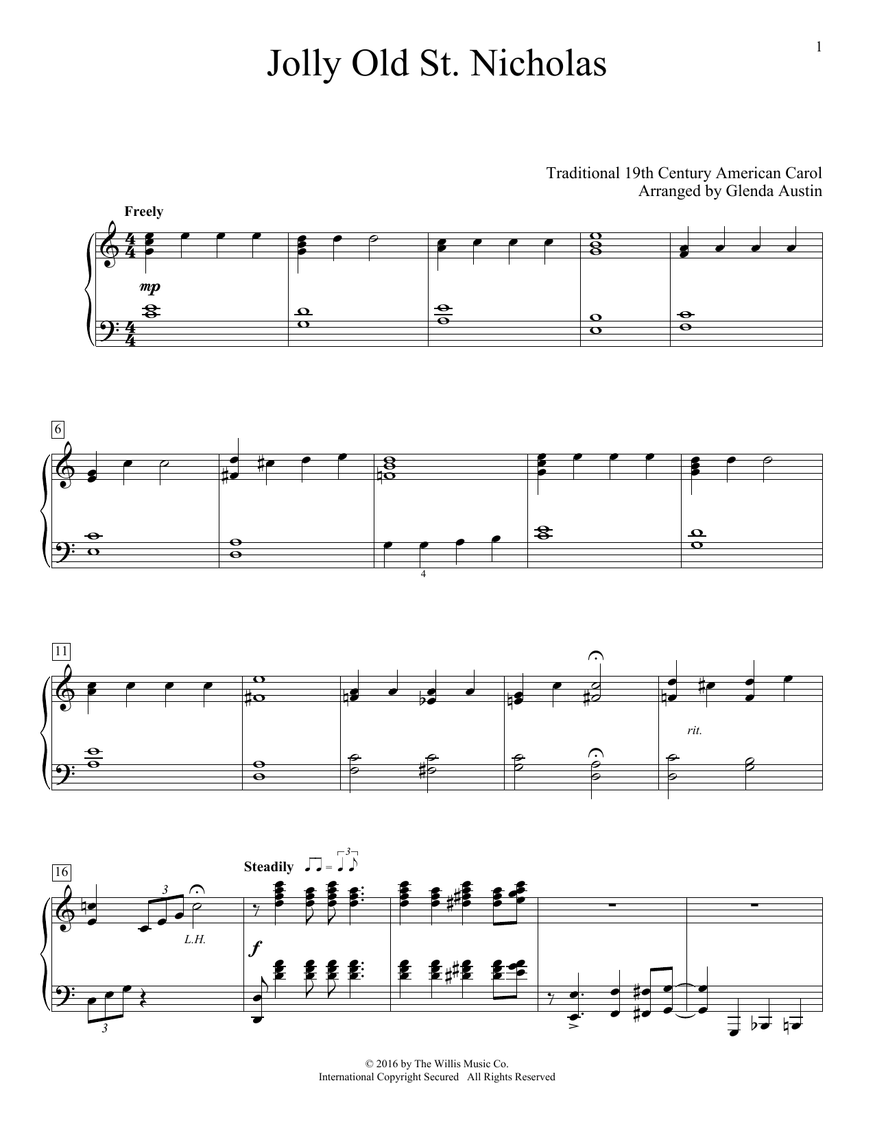 Preview Glenda Austin Jolly Old St. Nicholas Christmas sheet music, notes and chords for Educational Piano, SKU: 254310 sheet music, piano notes, chords, guitar tabs, score, transpose, transcribe, how to play, guide, download, learn, tutorial, progression, song, artist, awards, billboard, mtv, vh1, tour, single, album, release
