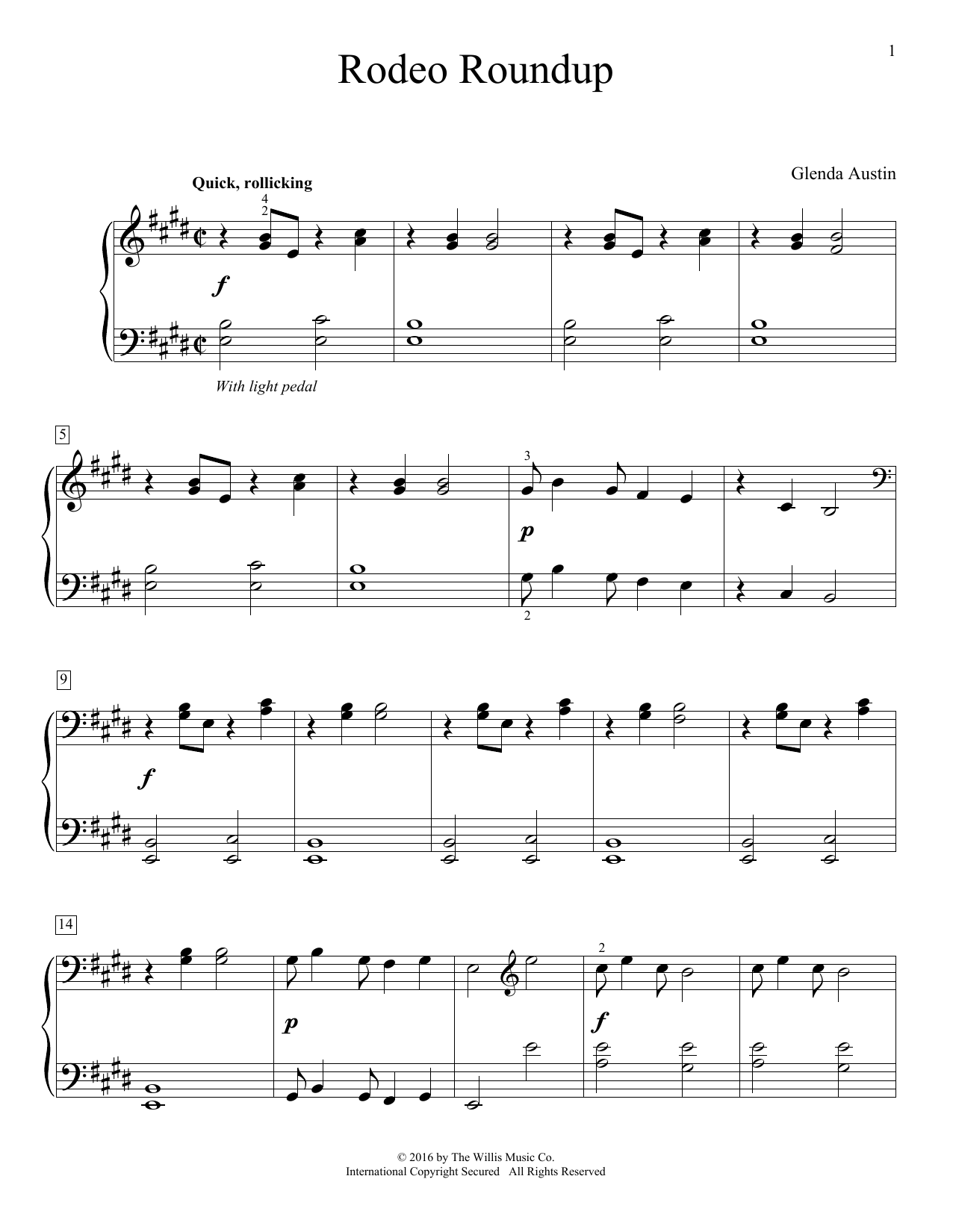 Preview Glenda Austin Rodeo Roundup Unclassified sheet music, notes and chords for Piano, SKU: 170156 sheet music, piano notes, chords, guitar tabs, score, transpose, transcribe, how to play, guide, download, learn, tutorial, progression, song, artist, awards, billboard, mtv, vh1, tour, single, album, release