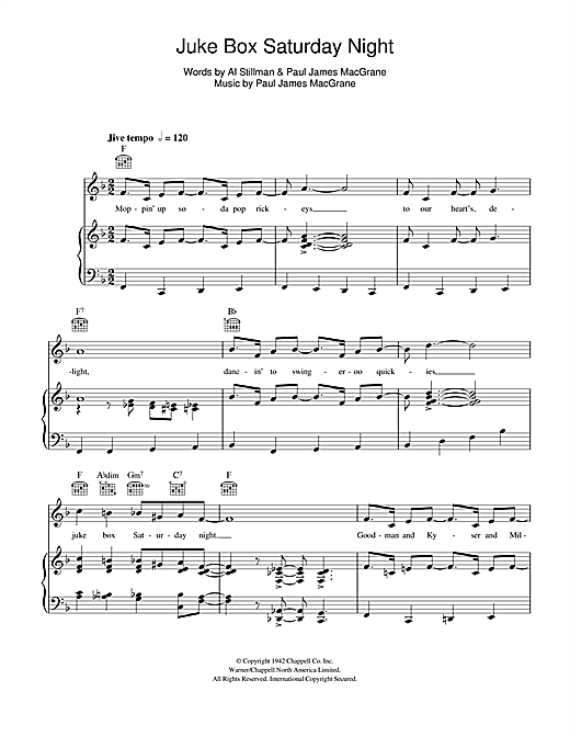 Preview Glenn Miller Juke Box Saturday Night Rock N Roll sheet music, notes and chords for Piano, Vocal & Guitar (Right-Hand Melody), SKU: 114412 sheet music, piano notes, chords, guitar tabs, score, transpose, transcribe, how to play, guide, download, learn, tutorial, progression, song, artist, awards, billboard, mtv, vh1, tour, single, album, release