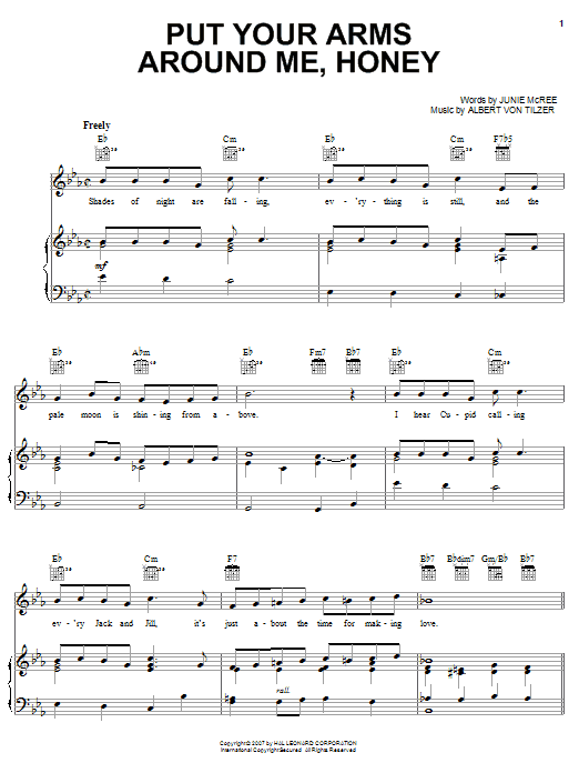 Preview Glenn Miller Put Your Arms Around Me, Honey Jazz sheet music, notes and chords for Piano, Vocal & Guitar (Right-Hand Melody), SKU: 58767 sheet music, piano notes, chords, guitar tabs, score, transpose, transcribe, how to play, guide, download, learn, tutorial, progression, song, artist, awards, billboard, mtv, vh1, tour, single, album, release