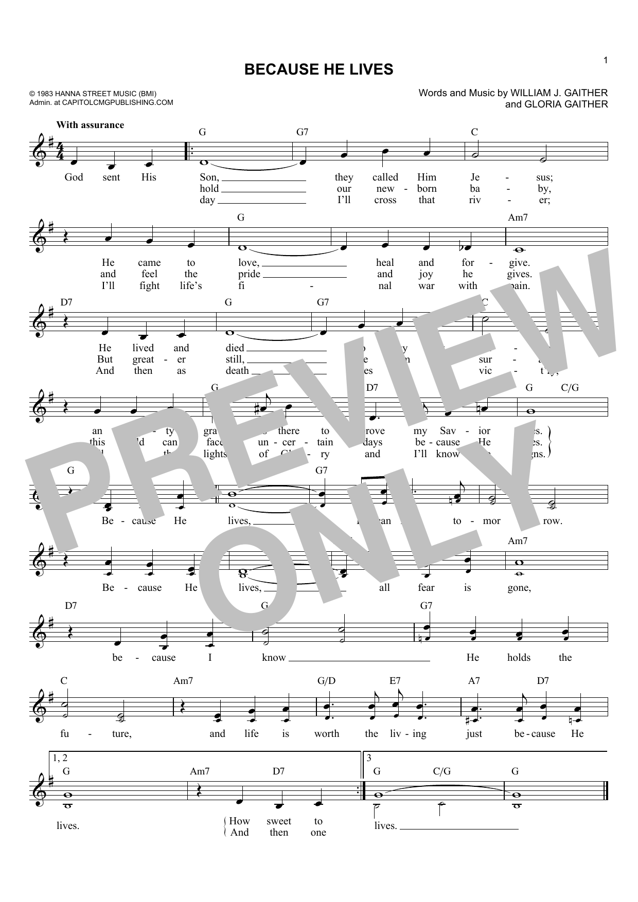 Free Printable Because He Lives Sheet Music