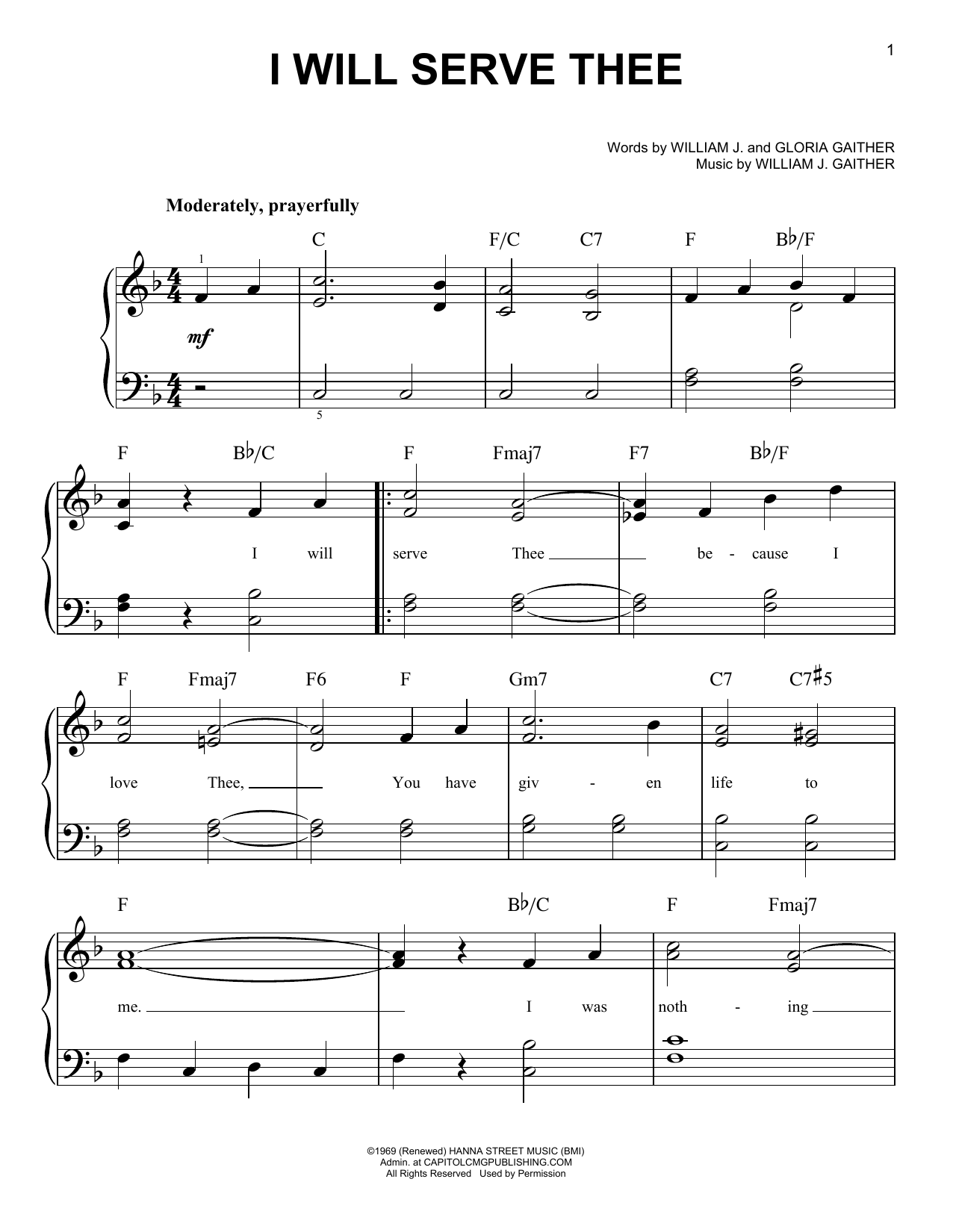 Preview Gloria Gaither I Will Serve Thee Sacred sheet music, notes and chords for Easy Piano, SKU: 404256 sheet music, piano notes, chords, guitar tabs, score, transpose, transcribe, how to play, guide, download, learn, tutorial, progression, song, artist, awards, billboard, mtv, vh1, tour, single, album, release