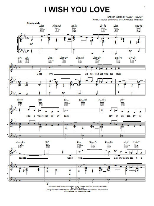 Gloria Lynne I Wish You Love Sheet Music Download Printable Jazz Pdf Real Book Melody Chords C Instruments Score Sku