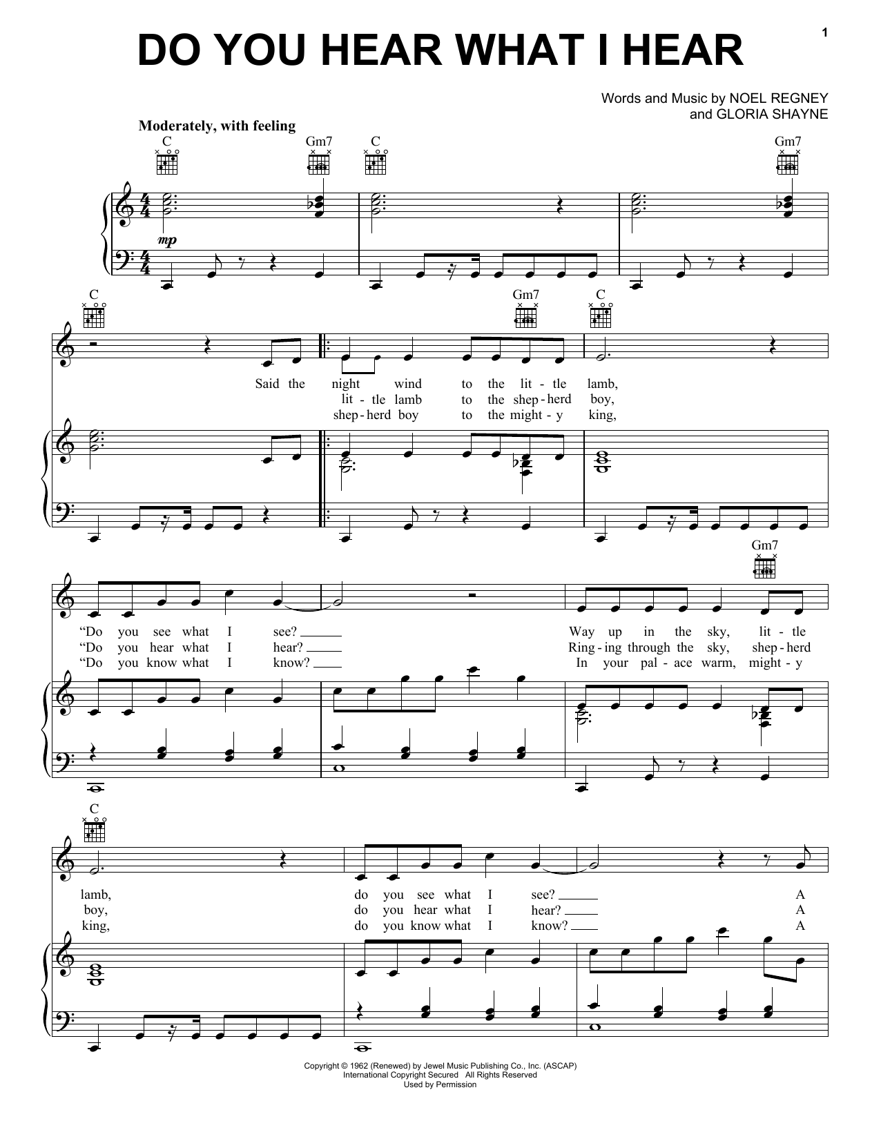 Preview Gloria Shayne Do You Hear What I Hear Children sheet music, notes and chords for Piano (Big Notes), SKU: 51777 sheet music, piano notes, chords, guitar tabs, score, transpose, transcribe, how to play, guide, download, learn, tutorial, progression, song, artist, awards, billboard, mtv, vh1, tour, single, album, release