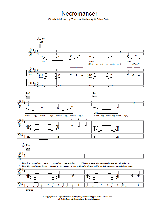 Download Gnarls Barkley Necromancer sheet music and printable PDF score & Pop music notes