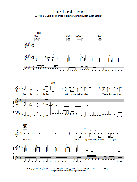 Preview Gnarls Barkley The Last Time Pop sheet music, notes and chords for Piano, Vocal & Guitar, SKU: 37110 Download Gnarls Barkley The Last Time sheet music and printable PDF score & Pop music notes
