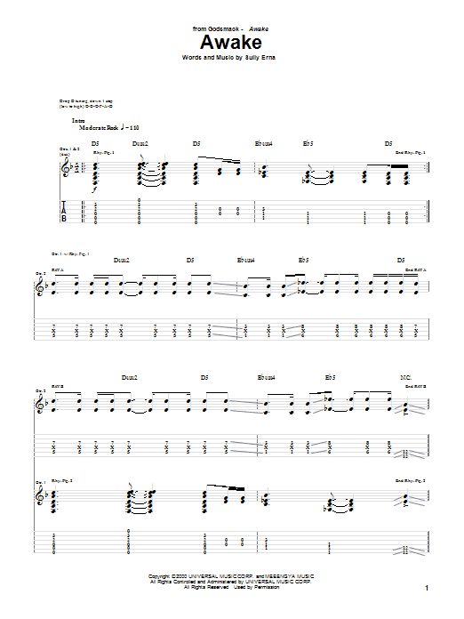 Preview Godsmack Awake Rock sheet music, notes and chords for Lyrics & Chords...